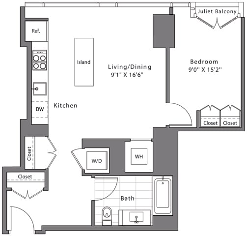 Floor Plan  1 Bed - 1 Bath | A04