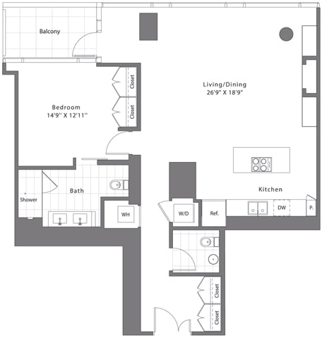 Floor Plan  1 Bed - 1.5 Bath | A05B