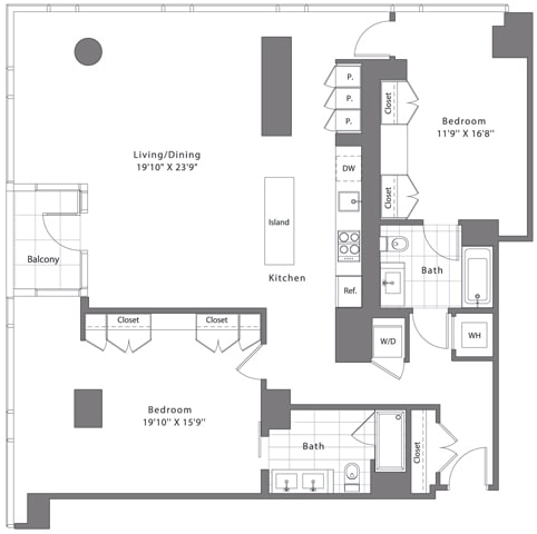 Floor Plan  2 Bed - 2 Bath | B09B
